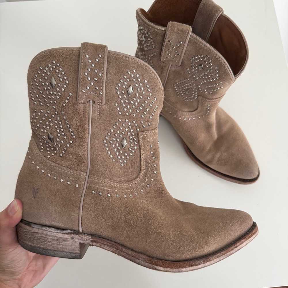 Frye Boots Womens 8.5 B Billy Stud Suede Western Ankle Pointed Toe Cowgirl